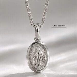 Cadena oro, blanco con dije de virgen