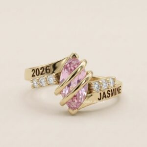 Anillo de Grado en Oro 18K con Piedra Rosa