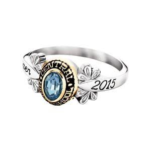 Anillo de Grado Secretariado con Piedra Azul en Oro 18K