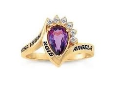 Anillo de Grado en Oro 18K con Piedra Morada y Corona de Piedras Brillantes