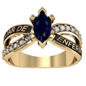 Anillo de Grado Enfermería con Piedra Azul en Oro 18K